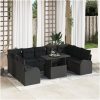 10-delars trädgårdsoffset med kuddar i svart poly-rattan vidaXL 100 x 55 x 73 cm – miniatyr 1