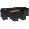10-delars trädgårdsoffset med kuddar svart poly rattan akacia vidaXL Standard – miniatyr 2