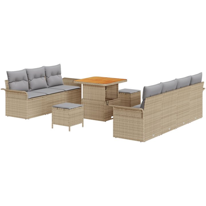 10 Delars Trädgårdsoffuppsättning med Kuddar Beige Poly Rotting Akacia vidaXL Stor – bild 2