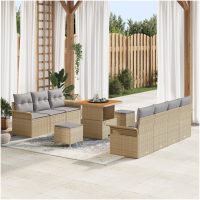 10 Delars Trädgårdsoffuppsättning med Kuddar Beige Poly Rotting Akacia vidaXL