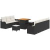 10-delars trädgårdsofsset med kuddar svart poly rattan akacia vidaXL Stor – miniatyr 2