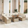 10-delars trädgårdsset med kuddar, beige poly-rattan och akacia. vidaXL 100 x 55 x 73 cm – miniatyr 1
