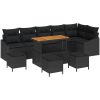10-delars trädgårdssofaset med kuddar svart poly rattan akacia vidaXL Stor – miniatyr 2