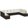 10 Delars Trädgårdssoffa-set med kuddar Svart Poly Rattan Akacia vidaXL 344 x 209 x 69 cm – miniatyr 2
