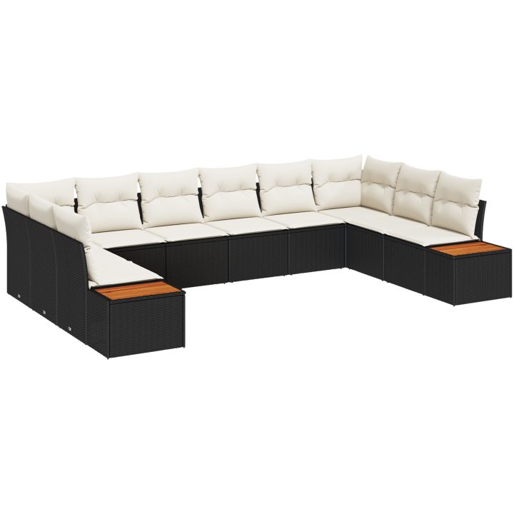 10 Delars Trädgårdssoffa-set med kuddar Svart Poly Rattan Akacia vidaXL 344 x 209 x 69 cm – bild 2
