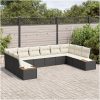 10 Delars Trädgårdssoffa-set med kuddar Svart Poly Rattan Akacia vidaXL 344 x 209 x 69 cm – miniatyr 3