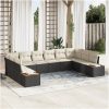 10 Delars Trädgårdssoffa-set med kuddar Svart Poly Rattan Akacia vidaXL 344 x 209 x 69 cm – miniatyr 1