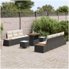 10 Delars Trädgårdssoffa Set med Kuddar Svart Poly Rattan Akacia vidaXL Stor – miniatyr 3