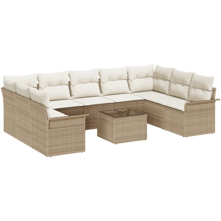 10 Delars Trädgårdssoffan med Kuddar Brun Poly Rattan vidaXL Stor – bild 2