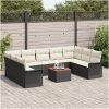 10 Delars Trädgårdssoffaset med Kuddar Svart Poly Rattan Akacia vidaXL 55 x 55 x 37 cm – miniatyr 3