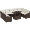 10-delars trädgårdssoffgrupp med kuddar, brun poly rattan vidaXL 100 x 55 x 73 cm – miniatyr 2