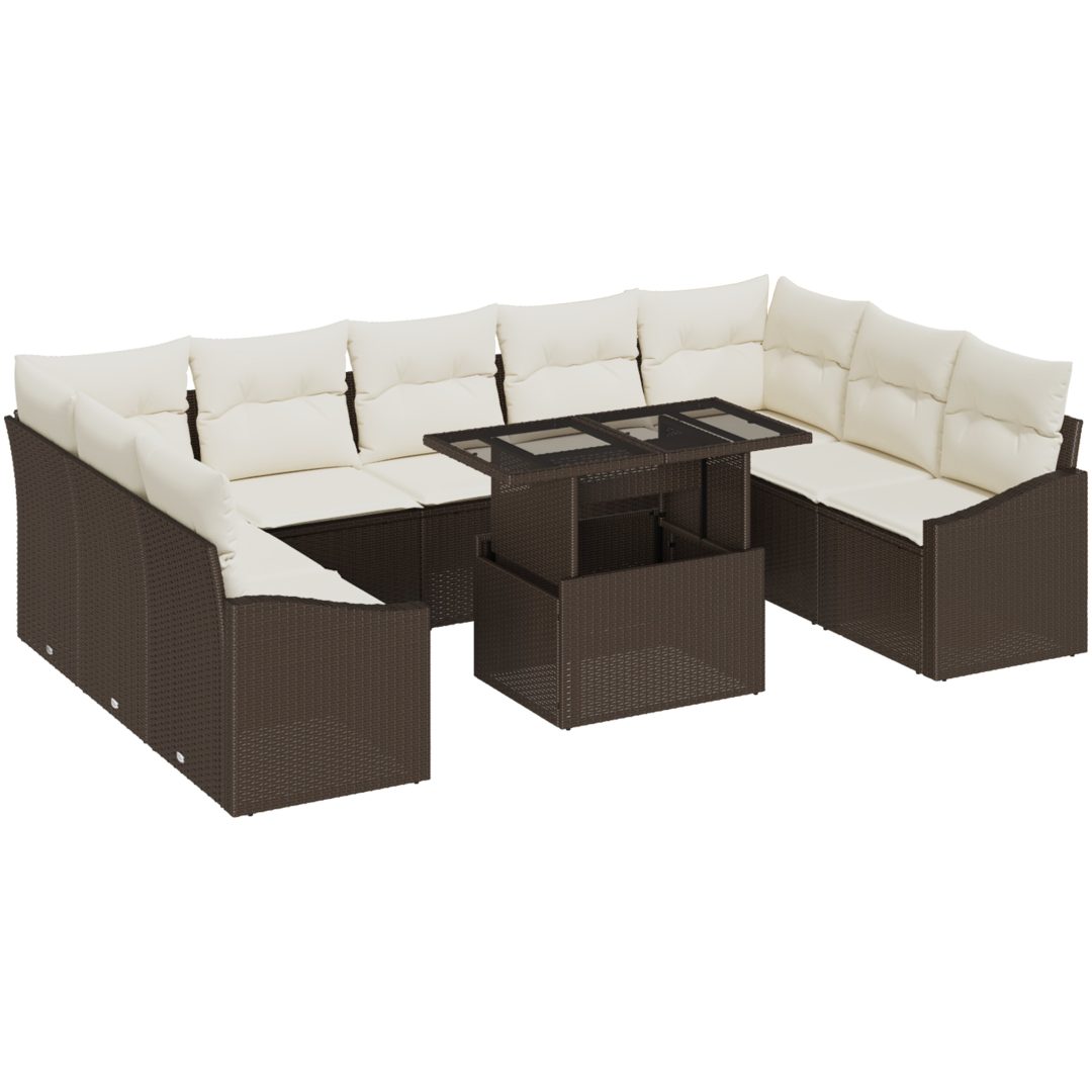 10-delars trädgårdssoffgrupp med kuddar, brun poly rattan vidaXL 100 x 55 x 73 cm – bild 2