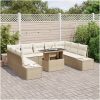 10-delars trädgårdssoffgrupp med kuddar i beige poly-rattan vidaXL 100 x 55 x 73 cm – miniatyr 3