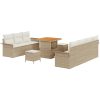 10 Delars Trädgårdssoffset med Kuddar Beige Poly Rattan Akacia vidaXL Stor – miniatyr 2