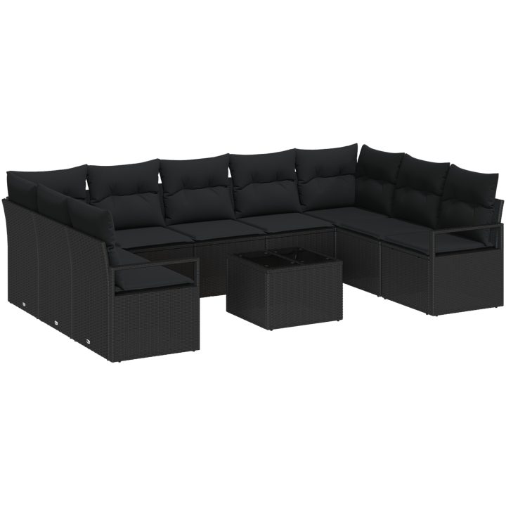 10-delars Trädgårdssoffset med Kuddar Beige Poly Rattan vidaXL Stor – bild 2