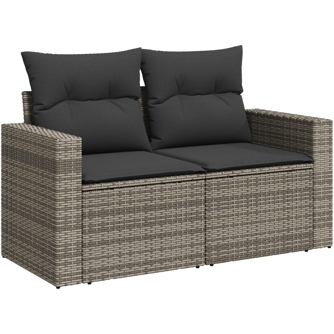 10 Delars Trädgårdssoffset med Kuddar Grå Poly Rattan Akacia vidaXL Medium – bild 2