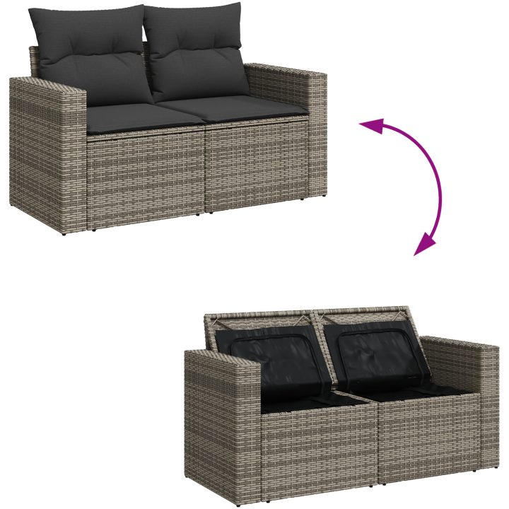 10 Delars Trädgårdssoffset med Kuddar Grå Poly Rattan Akacia vidaXL Medium – bild 8