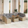 10-delars utegrupp med kuddar i beige poly rattan vidaXL 100 x 55 x 73 cm – miniatyr 1