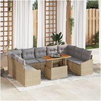 10-delars utegrupp med kuddar i beige poly rattan vidaXL