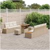10-delat trädgårdsoff-set med kuddar beige poly rattan akaciaträd vidaXL Stor – miniatyr 3