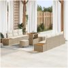 10-delat trädgårdsoff-set med kuddar beige poly rattan akaciaträd vidaXL Stor – miniatyr 1