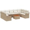 10-delat trädgårdsoff-set med kuddar beige polyrotting akacia vidaXL Standard – miniatyr 2