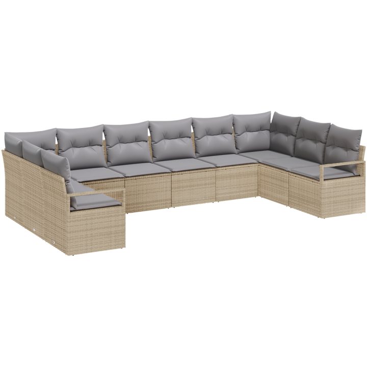 10-delat Trädgårdsoffaset med kuddar Beige Poly Rattan vidaXL Stor – bild 2