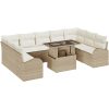10-delat trädgårdsoffaset med kuddar beige poly-rotting vidaXL Stor – miniatyr 2