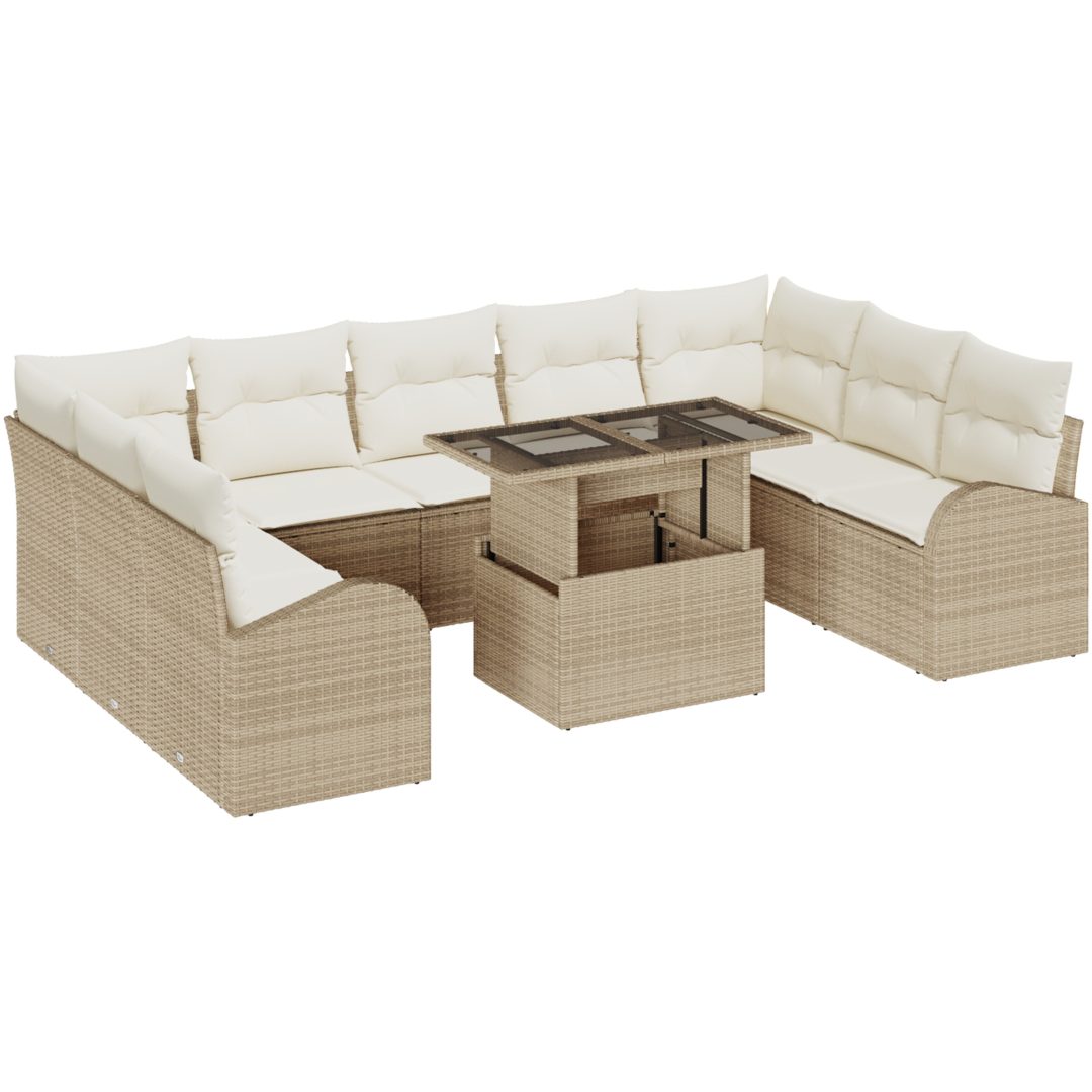 10-delat trädgårdsoffaset med kuddar beige poly-rotting vidaXL Stor – bild 2