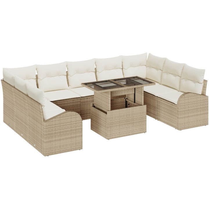 10-delat trädgårdsoffaset med kuddar beige poly-rotting vidaXL Stor – bild 2
