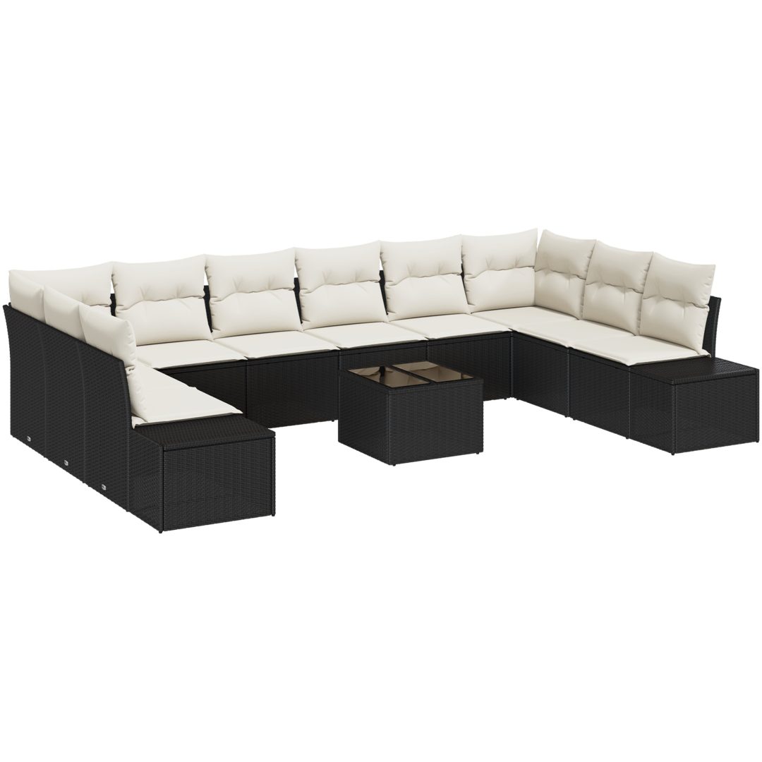 10-delat trädgårdsoffaset med kuddar brun poly rotting vidaXL 55 x 55 x 37 cm – bild 2