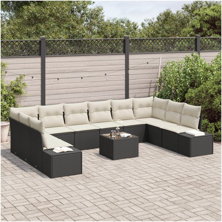 10-delat trädgårdsoffaset med kuddar brun poly rotting vidaXL 55 x 55 x 37 cm – bild 3