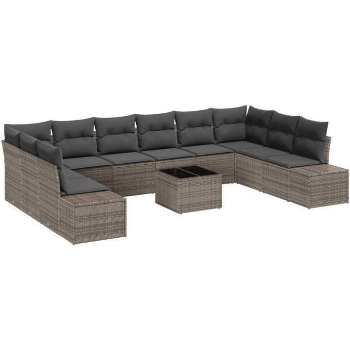 10-delat Trädgårdsoffaset med Kuddar Svart Poly Rattan vidaXL 55 x 55 x 37 cm – bild 2