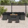 10-delat trädgårdsoffasett med kuddar Svart Poly rattan Akacia vidaXL Medium – miniatyr 3