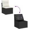 10-delat trädgårdsoffasett med kuddar svart polyrotting akacia vidaXL Stor – miniatyr 10