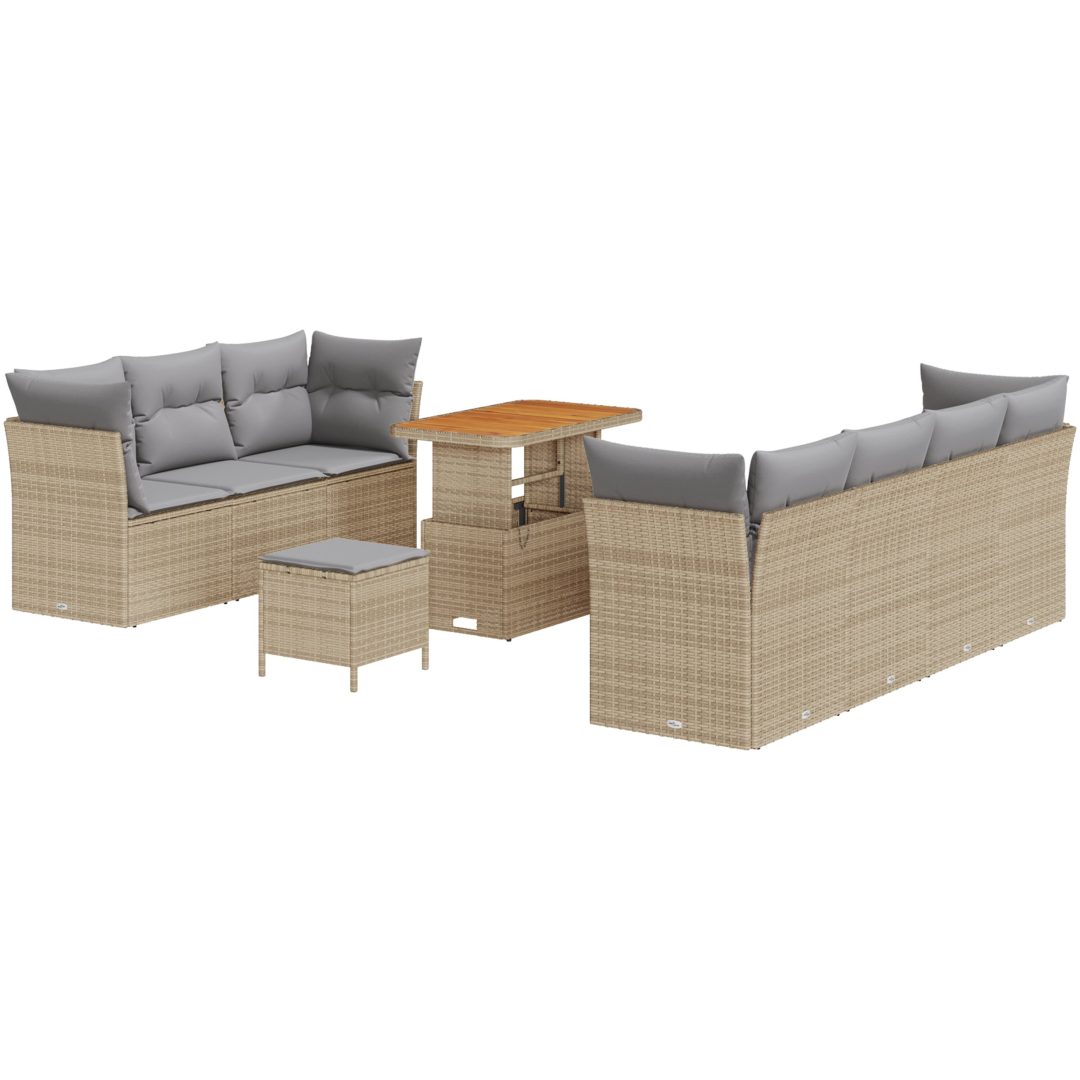 10-delat trädgårdsoffset med kuddar Beige Poly Rotting Akacia vidaXL Medium – bild 2