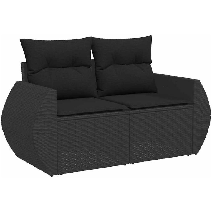 10-delat trädgårdsoffset med kuddar Svart poly-rattan akaciaträ vidaXL Stor – bild 6