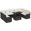 10-delat trädgårdsoffset med kuddar svart poly rattan vidaXL Stor – miniatyr 1