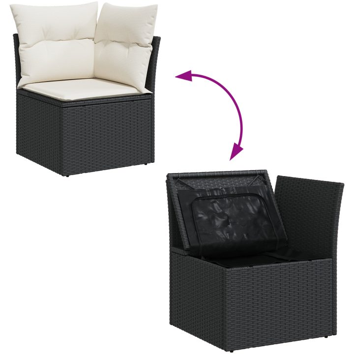 10-delat trädgårdsoffset med kuddar svart polyrotting akacia vidaXL Stor – bild 10