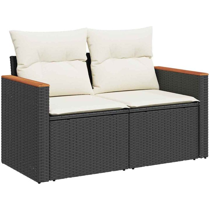 10-delat trädgårdssoff-set med dynor svart polyrotting akacia vidaXL Medium – bild 5