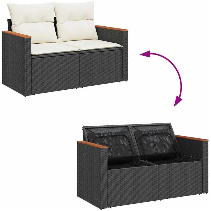 10-delat trädgårdssoff-set med dynor svart polyrotting akacia vidaXL Medium – bild 10