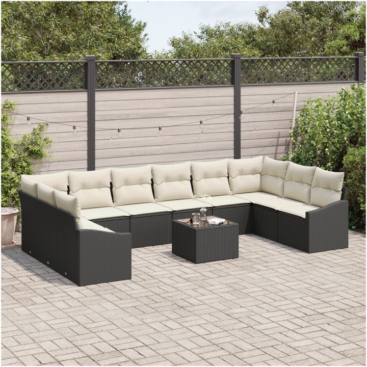 10-delat Trädgårdssoffasett med Kuddar Brun Poly Rattan vidaXL 344 x 178,5 x 85 cm – bild 3