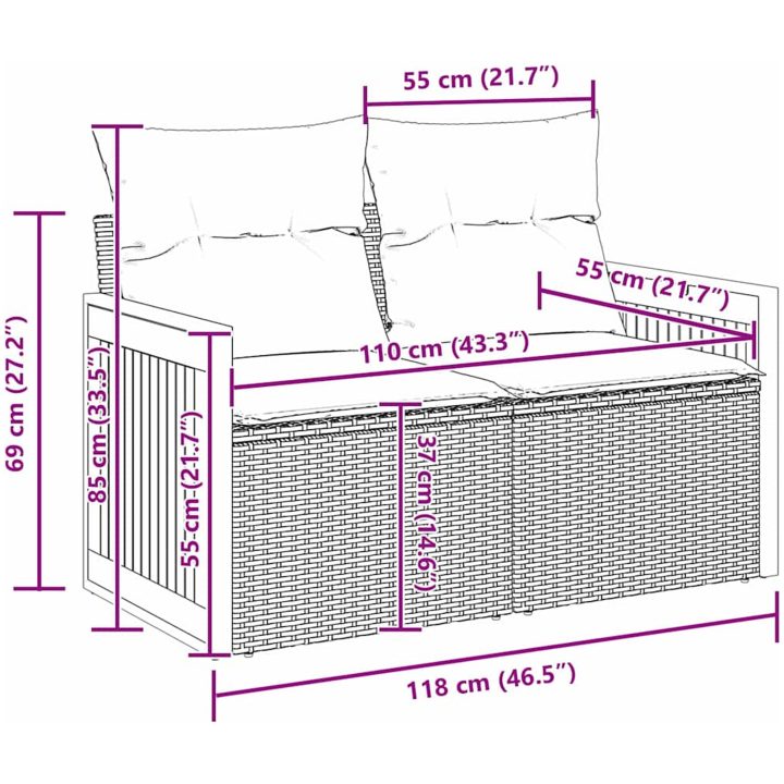 10-delat Trädgårdssoffset med Kuddar Beige Poly Rattan Akacia vidaXL Stor – bild 6