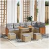 10-delat Trädgårdssoffset med Kuddar Beige Poly Rattan Akacia vidaXL Stor – miniatyr 1