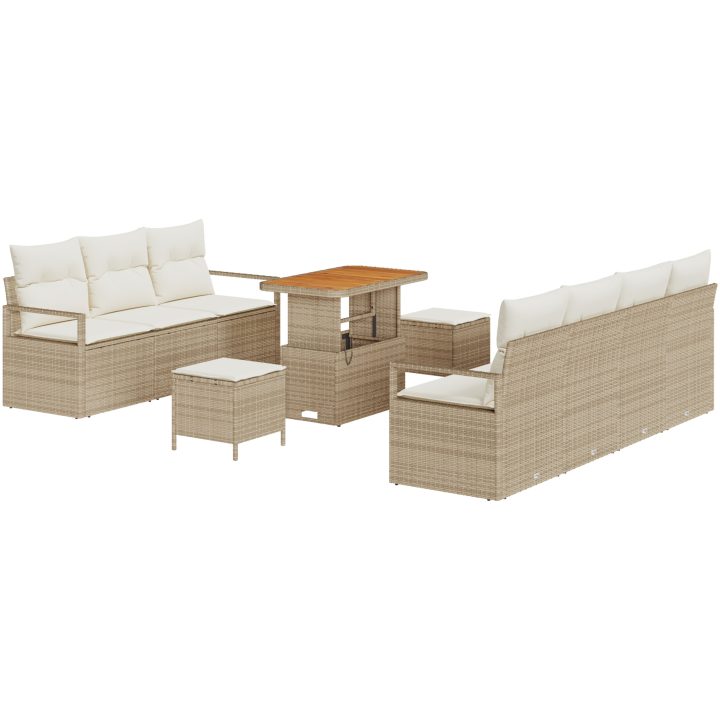 10-delat trädgårdssoffset med kuddar Beige Polyrotting Akacia vidaXL Stor – bild 2