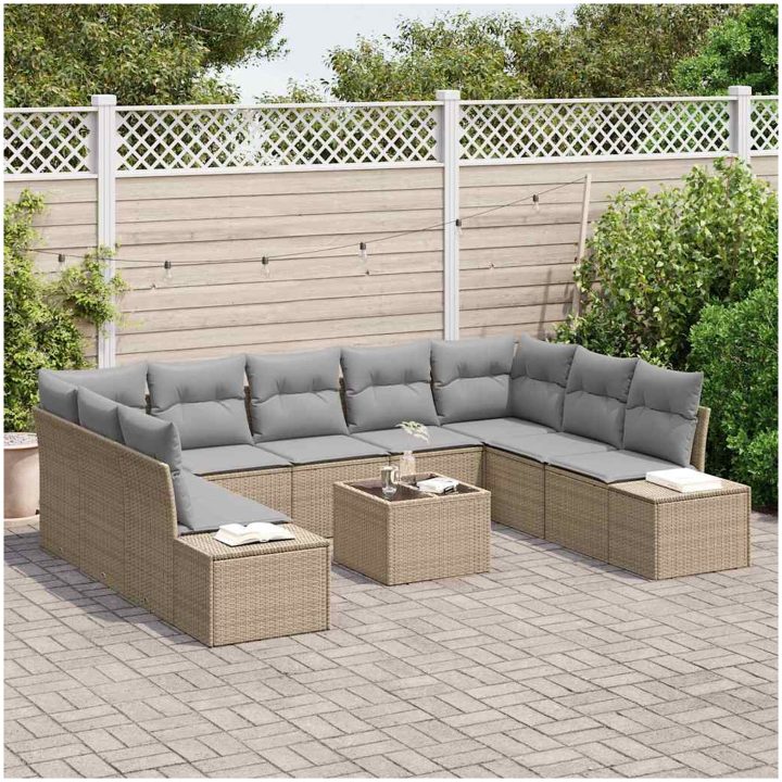 10-delat Trädgårdssoffset med kuddar Svart Poly Rattan vidaXL 289 x 209 x 85 cm – bild 3
