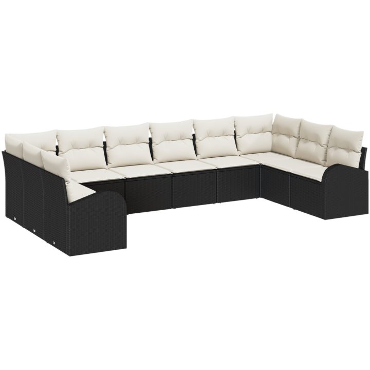 10-delat utemöbelset med kuddar i svart poly-rattan vidaXL 344 x 179 x 85 cm – bild 2