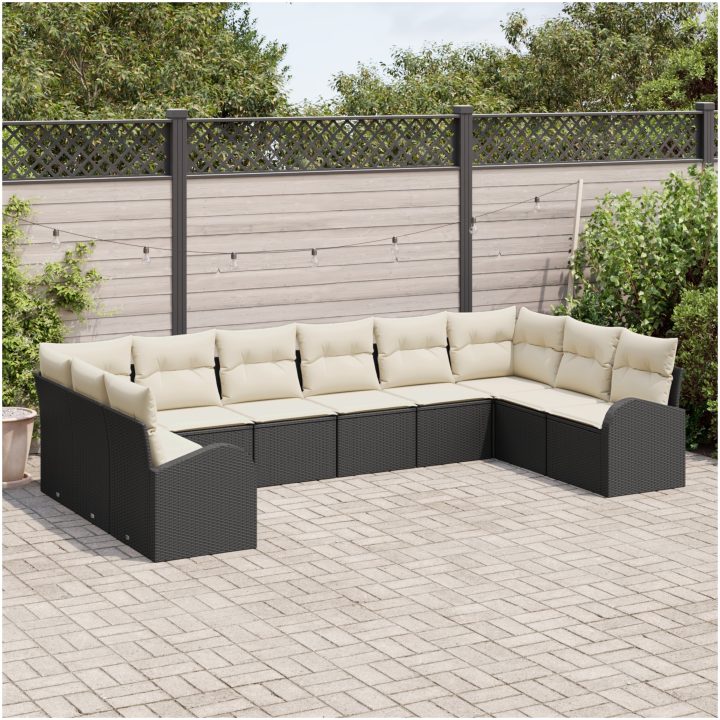 10-delat utemöbelset med kuddar i svart poly-rattan vidaXL 344 x 179 x 85 cm – bild 3