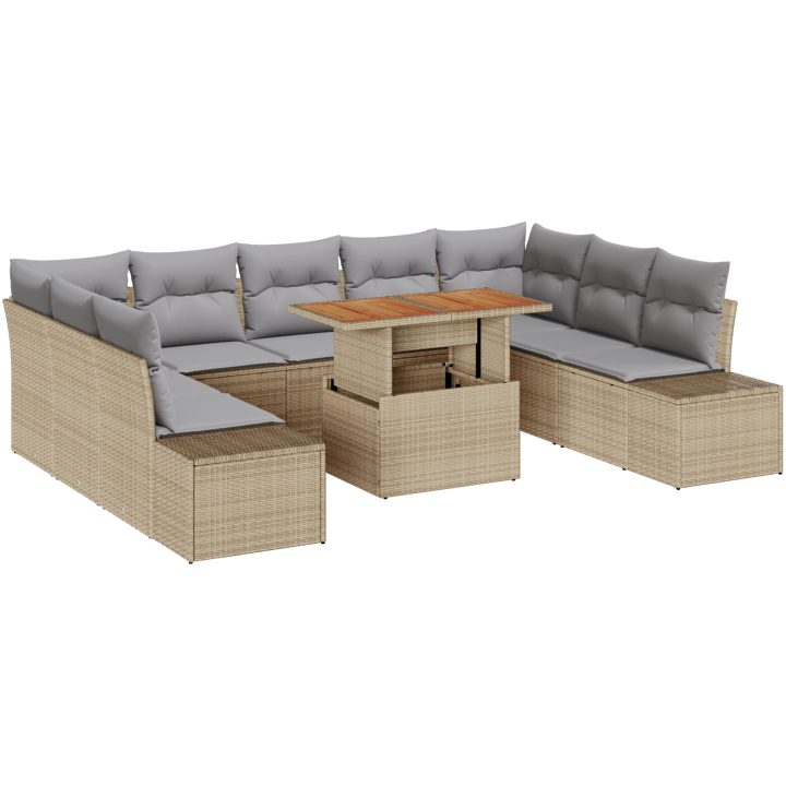 10-dels trädgårdsoff set med kuddar i beige polyrotting vidaXL 100 x 55 x 73 cm – bild 2
