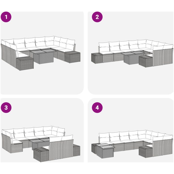 10-dels trädgårdsoff set med kuddar i beige polyrotting vidaXL 100 x 55 x 73 cm – bild 8